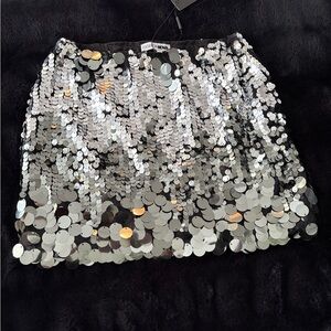 Fashion Nova Silver Sequin Mini Skirt